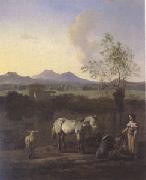 Karel Dujardin, The Pasture Horses Cows and Sheep in a Meadow with Trees (mk05)